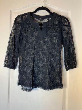 Monteau Sheer Black Floral Lace Top Size Small Romantic Goth Feminine